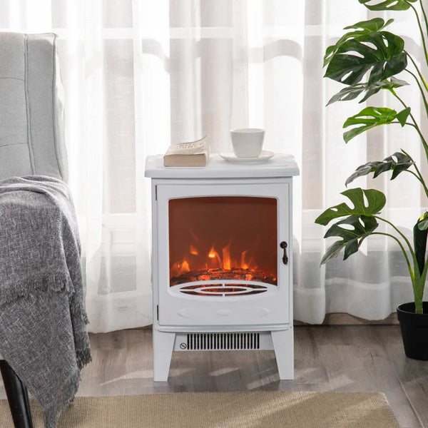 Lareira Elétrica Portátil Potência 900/1800W com Efeito de Chama Realista Termostato Ajustável e Proteção contra Superaquecimento até 20m² 39x26x54,8cm Branco