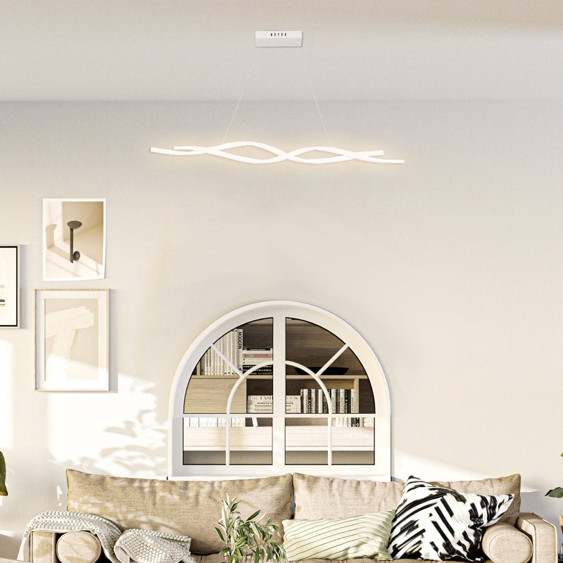 Candeeiro de Teto Moderno com LED IP20 38W 3700lm e Cordas Ajustáveis Candeeiro de Teto de Alumínio para Sala de Estar Sala de Jantar Dormitório 90x9x9cm Prata