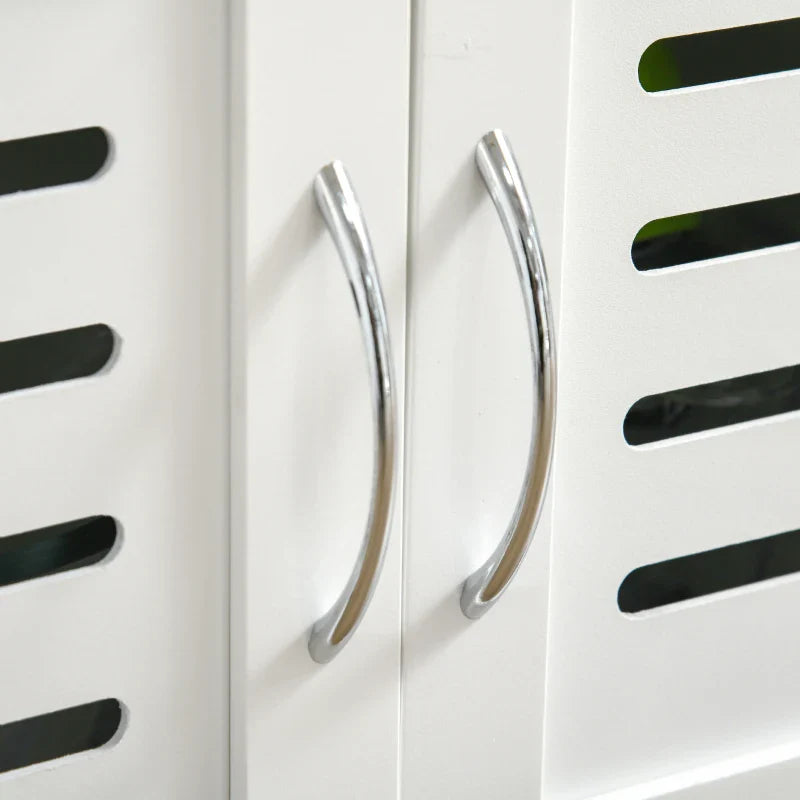 Carrinho de Cozinha com Rodas Carro de Armazenamento Multiúso com Bancada de Bambu Gaveta Cesta Metálica e Armário de 2 Portas de Persiana 58x37x83cm Branco