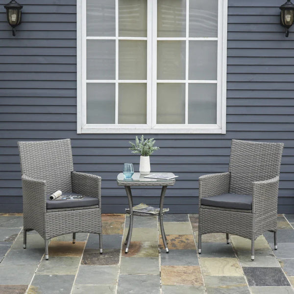 Conjunto de Móveis de Vime para Jardim Composto por 1 Mesa 2 Poltronas com Almofadas Móveis de Jardim Metal e Vime Cinza Claro
