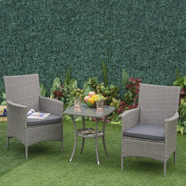 Conjunto de Móveis de Vime para Jardim Composto por 1 Mesa 2 Poltronas com Almofadas Móveis de Jardim Metal e Vime Cinza Claro