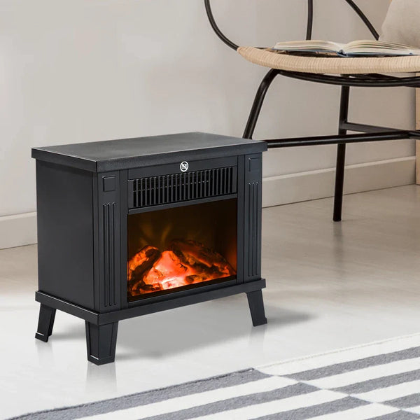 Lareira Elétrica com Efeito de Chama Realista Potência Ajustável 600W/1200W para Ambientes entre 13-18㎡ 34x17x31cm Preto