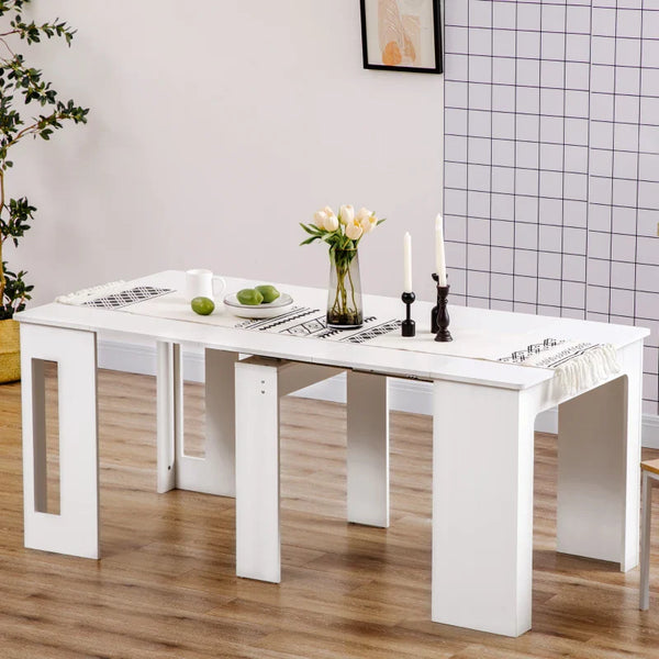 Mesa de Jantar Extensível para 4-6 Pessoas com Lateral Abatível Mesa Auxiliar Multifuncional para Escritório Cozinha Carga Máxima 60kg 180x85x75cm Branco