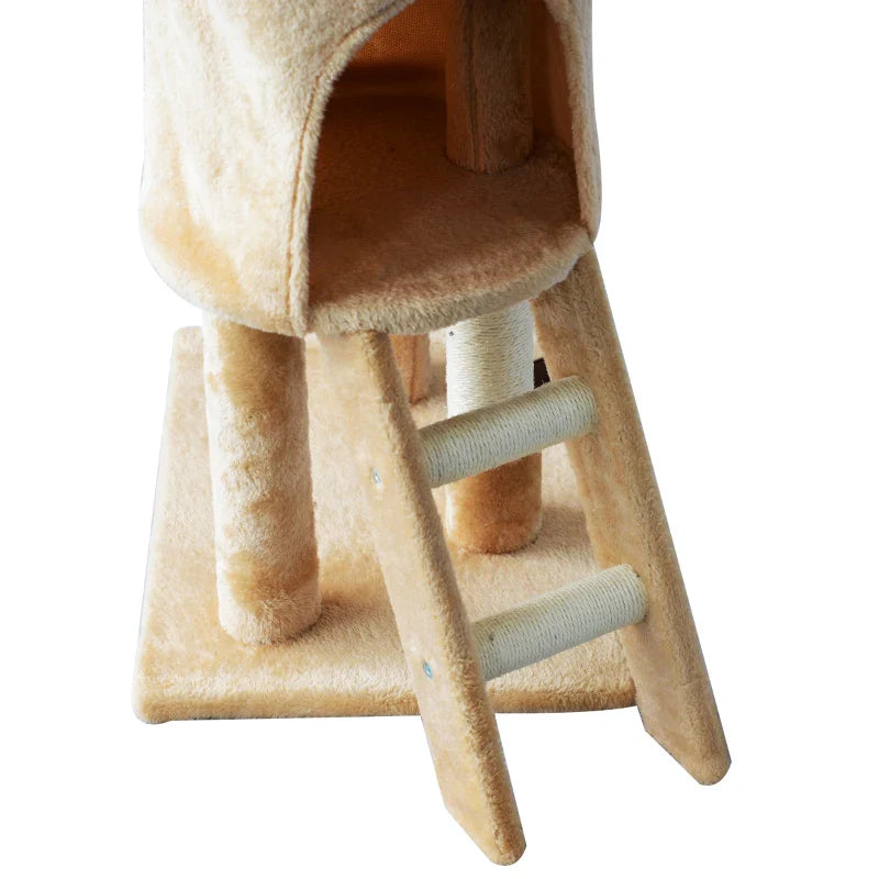 PawHut Arranhador para Gatos de 134,2 cm Torre para Gatos com Caverna Plataformas Rato de Brinquedo Rede e Postes de Sisal 50x35x134,2 cm Bege