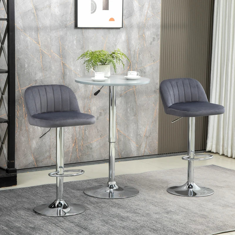 Conjunto de 2 Bancos de Bar Estofados em Pelúcia Bancos Altos de Sala de Jantar com Altura Ajustável Assento Giratório e Apoio para os Pés Carga Máxima 120kg 43x45x81-101cm Cinza