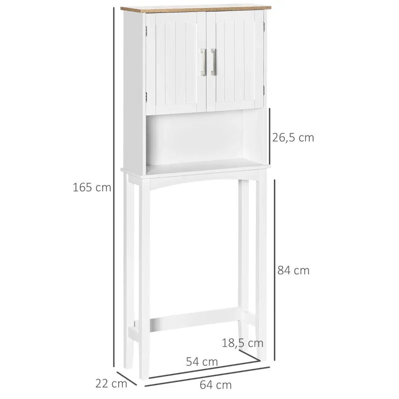 Armário sobre Sanita Armário Alto para Lavanderia com 2 Portas Prateleira Interior Ajustável e Prateleira de Armazenamento para Casa de Banho Carga Máxima 20kg Anti-Tombo 64x22x165cm Branco