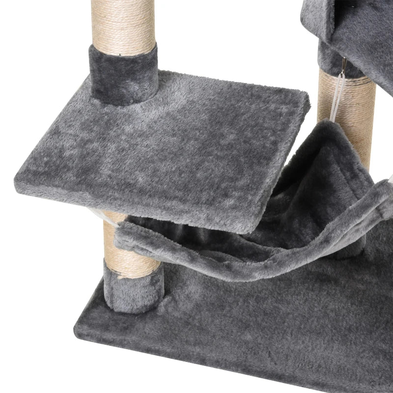 PawHut Árvore arranhador para gatos 154 cm de altura com plataformas túnel rede e postes de de sisal cinza