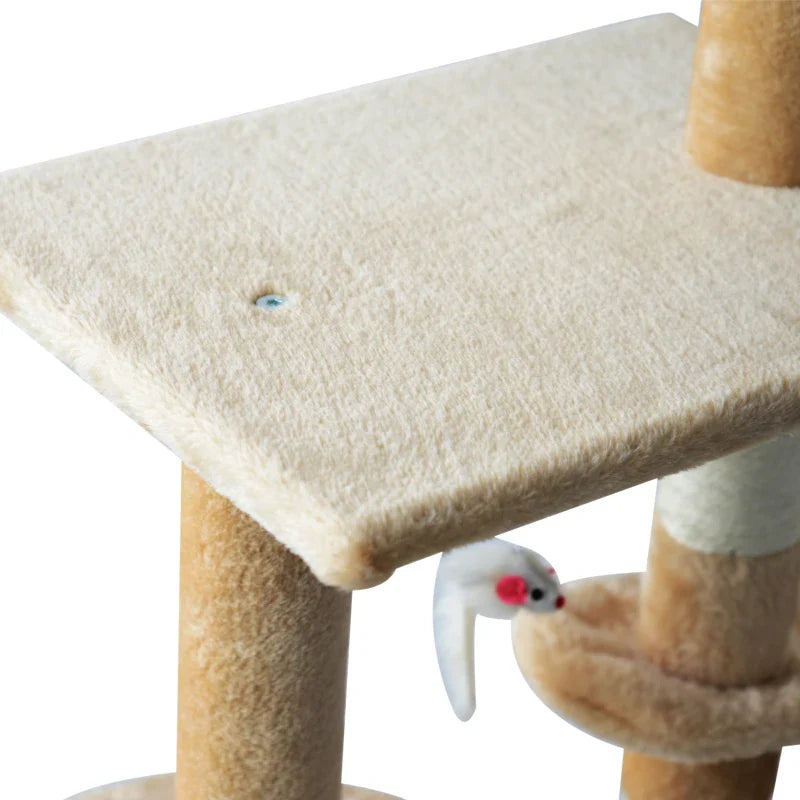 PawHut Arranhador para Gatos de 134,2 cm Torre para Gatos com Caverna Plataformas Rato de Brinquedo Rede e Postes de Sisal 50x35x134,2 cm Bege