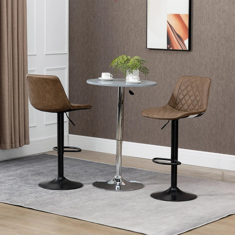 Conjunto de Bancos de Bar Estofados em PU Bancos Altos de Sala de Jantar com Altura Ajustável Assento Giratório e Apoio para os Pés Carga Máxima 120kg 46,5x51x86-106cm Marrom