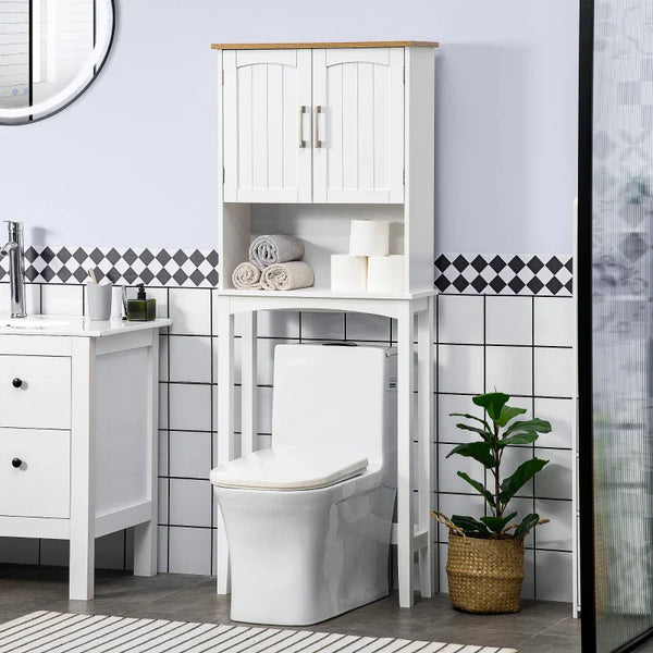 Armário sobre Sanita Armário Alto para Lavanderia com 2 Portas Prateleira Interior Ajustável e Prateleira de Armazenamento para Casa de Banho Carga Máxima 20kg Anti-Tombo 64x22x165cm Branco