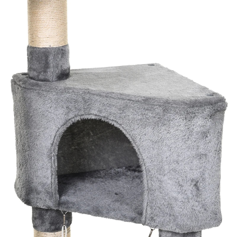 PawHut Árvore arranhador para gatos 154 cm de altura com plataformas túnel rede e postes de de sisal cinza