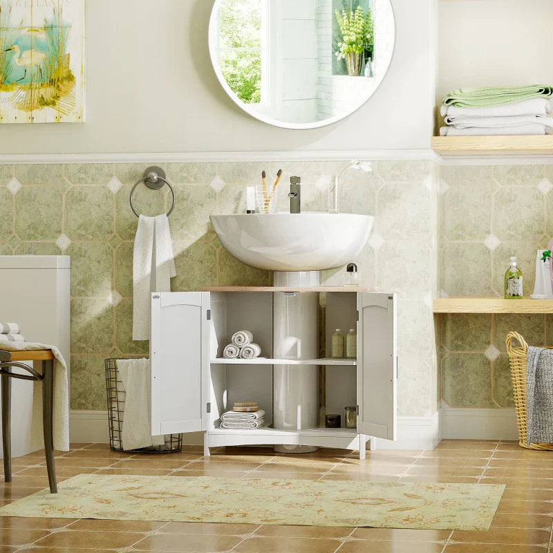 Móvel para Lavatório Pousar Armário para Casa de Banho de Madeira com 2 Portas e Prateleira Interior Ajustável Estilo Moderno Carga Máxima 40kg 60x30x60cm Branco