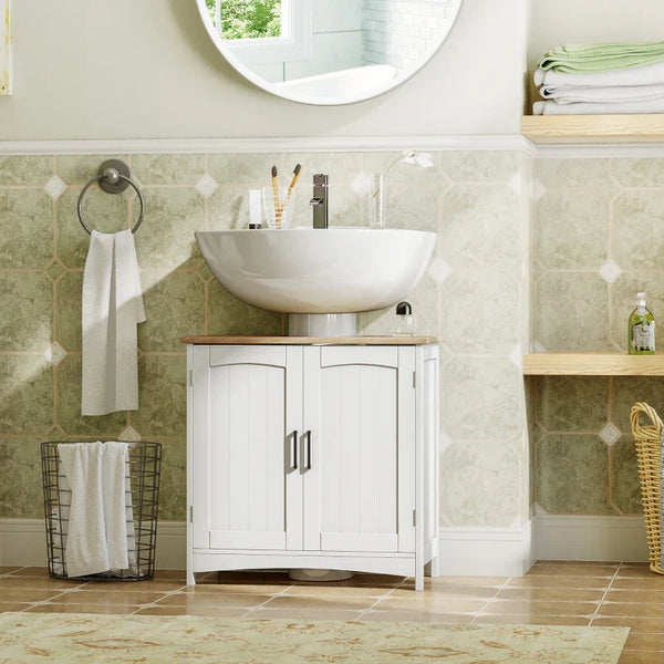Móvel para Lavatório Pousar Armário para Casa de Banho de Madeira com 2 Portas e Prateleira Interior Ajustável Estilo Moderno Carga Máxima 40kg 60x30x60cm Branco
