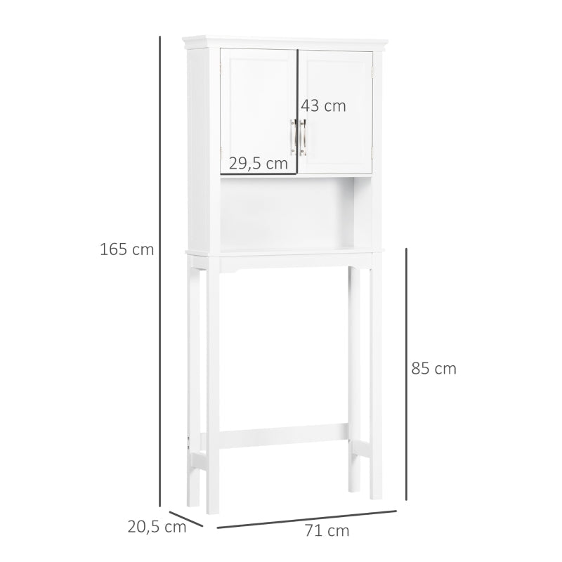 Armário sobre Sanita Armário Alto para Lavadora com 2 Portas Prateleira Interior Ajustável e 1 Prateleira de Armazenamento para Casa de Banho WC Carga 30kg Anti-Tombamento 71x20,5x165cm Branco