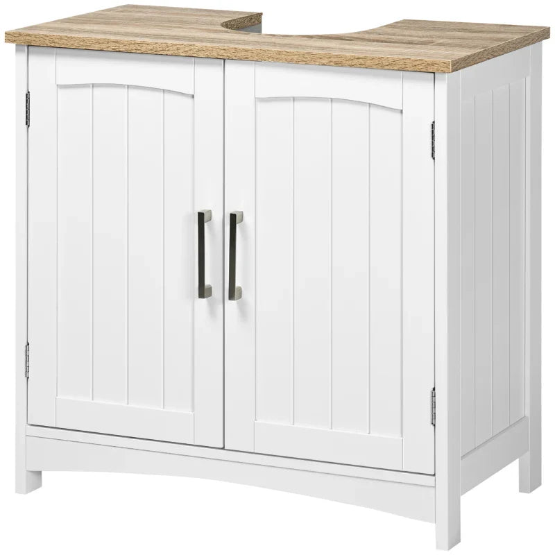 Móvel para Lavatório Pousar Armário para Casa de Banho de Madeira com 2 Portas e Prateleira Interior Ajustável Estilo Moderno Carga Máxima 40kg 60x30x60cm Branco