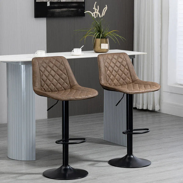 Conjunto de Bancos de Bar Estofados em PU Bancos Altos de Sala de Jantar com Altura Ajustável Assento Giratório e Apoio para os Pés Carga Máxima 120kg 46,5x51x86-106cm Marrom
