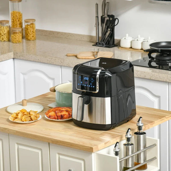 Fritadeira sem Óleo 6,5L 1700W Fritadeira de Ar Quente com 8 Programas Tela LED Tátil Temperatura Ajustável Temporizador e Cesta Antiaderente 36,5x29x33,8cm Preto