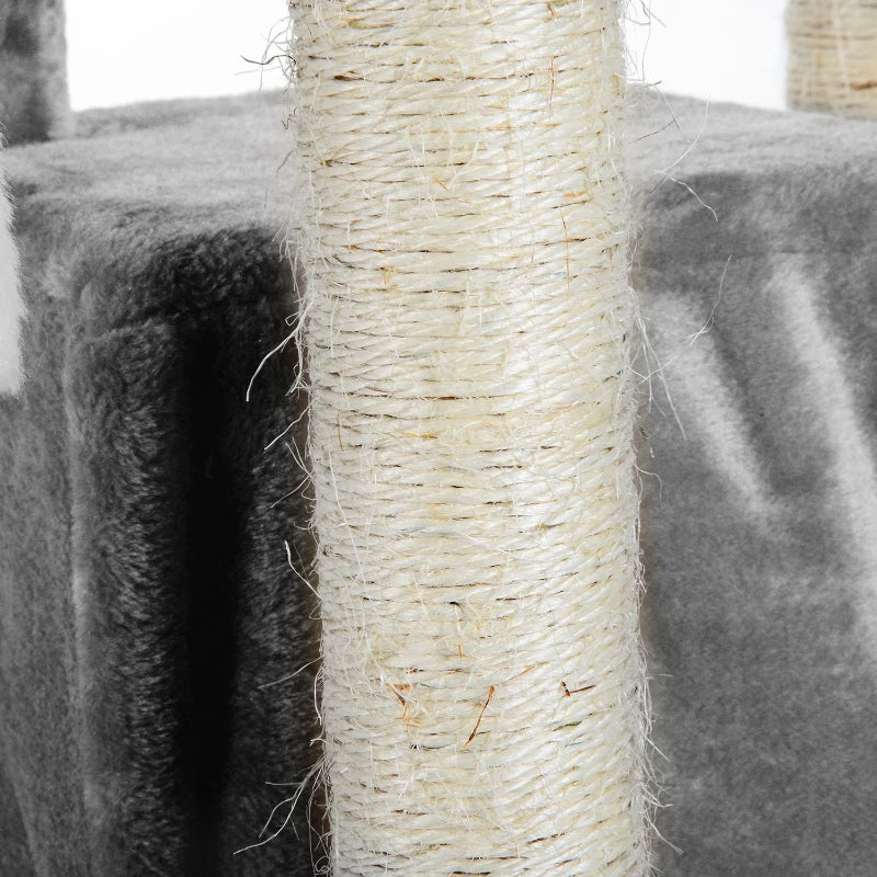 PawHut Arranhador para Gatos Grande 49x49x173 cm com Múltiplos Níveis Cavernas Brinquedos Suspensos Centro de Atividades de Sisal Cinza