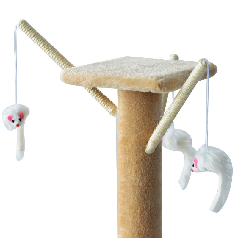 PawHut Arranhador para Gatos de 134,2 cm Torre para Gatos com Caverna Plataformas Rato de Brinquedo Rede e Postes de Sisal 50x35x134,2 cm Bege