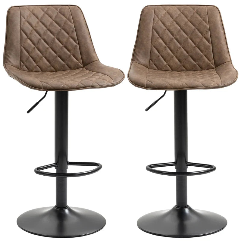 Conjunto de Bancos de Bar Estofados em PU Bancos Altos de Sala de Jantar com Altura Ajustável Assento Giratório e Apoio para os Pés Carga Máxima 120kg 46,5x51x86-106cm Marrom