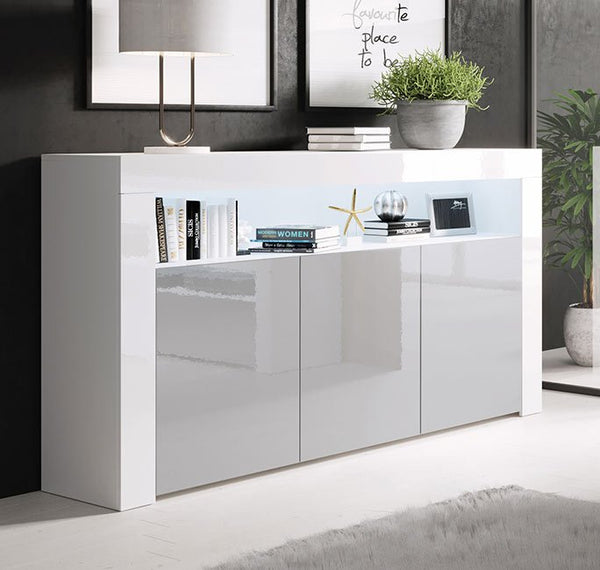 Aparador modelo Aker color blanco y gris brillo