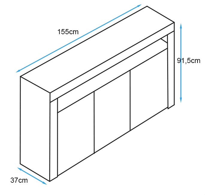 Aparador Rialba de 155cm com Luz LED - Preto Mate - Design Moderno