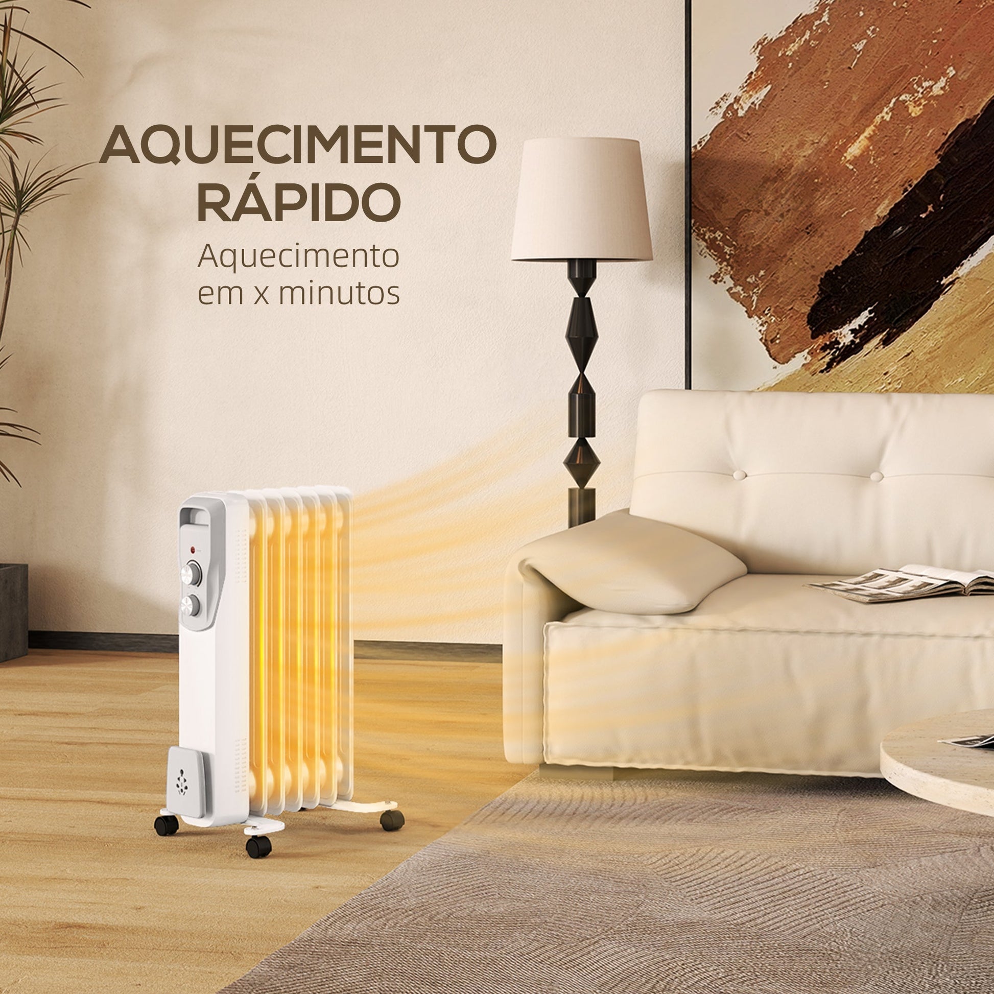 Aquecedor a Óleo Silencioso 1500W Aquecedor Elétrico Baixo Consumo com Rodas Temperatura Ajustável Proteção Sobreaquecimento 3 Configurações de Aquecimento para 20 m² 29x40x62 cm Branco - A minha loja