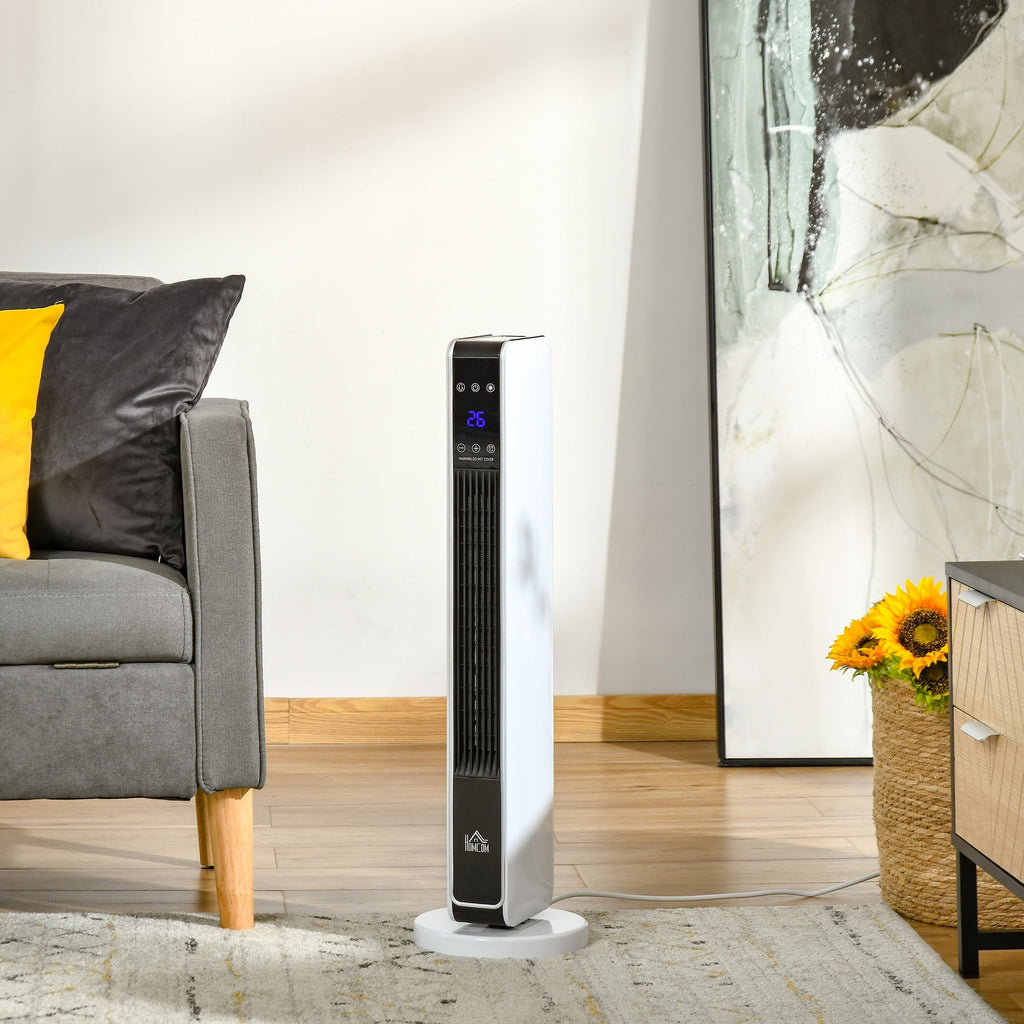 Aquecedor Cerâmico de Torre com Controlo Remoto - Branco - 21x21x73 cm - ABS e PA - 1000W/2000W - A minha loja