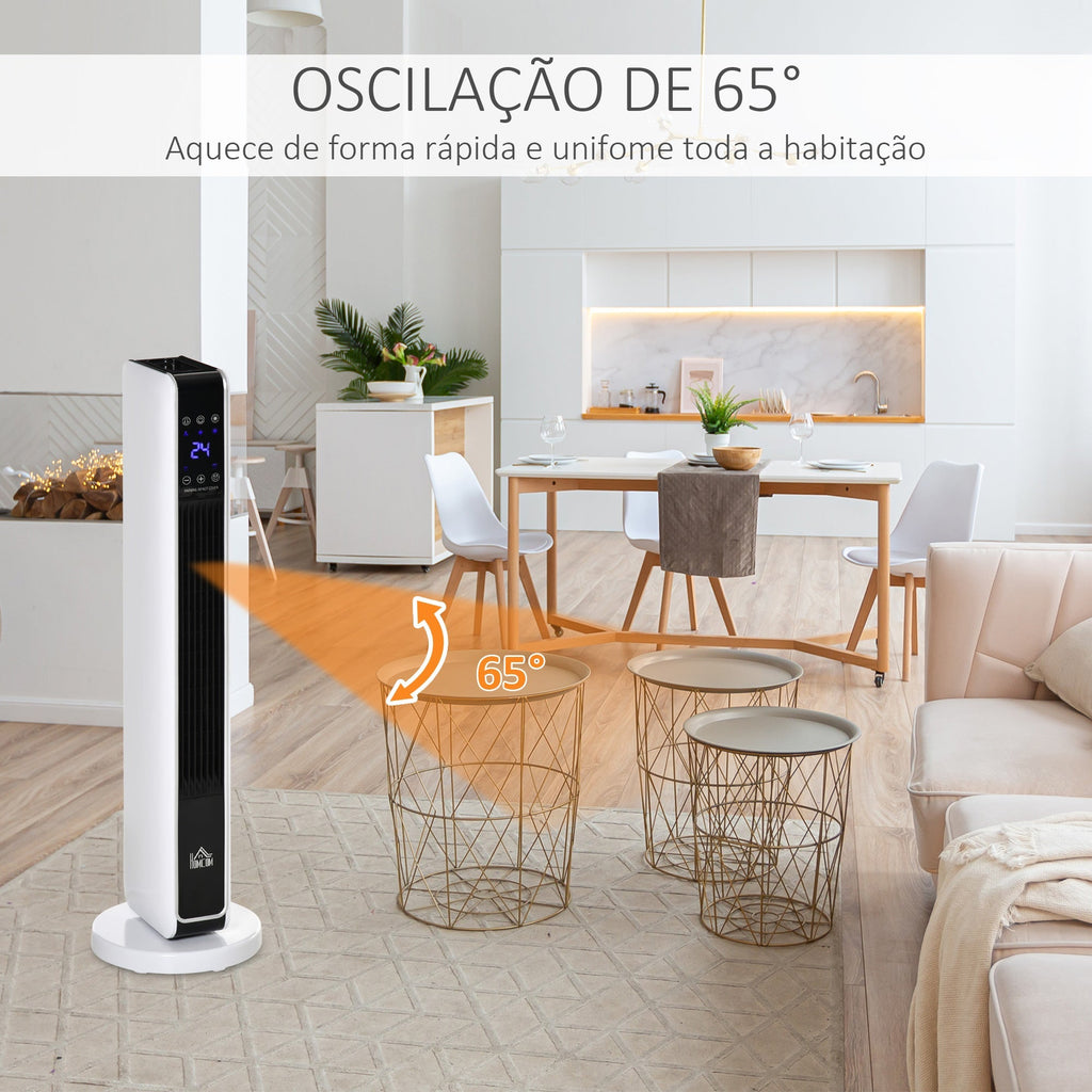 Aquecedor Cerâmico de Torre com Controlo Remoto - Branco - 21x21x73 cm - ABS e PA - 1000W/2000W - A minha loja