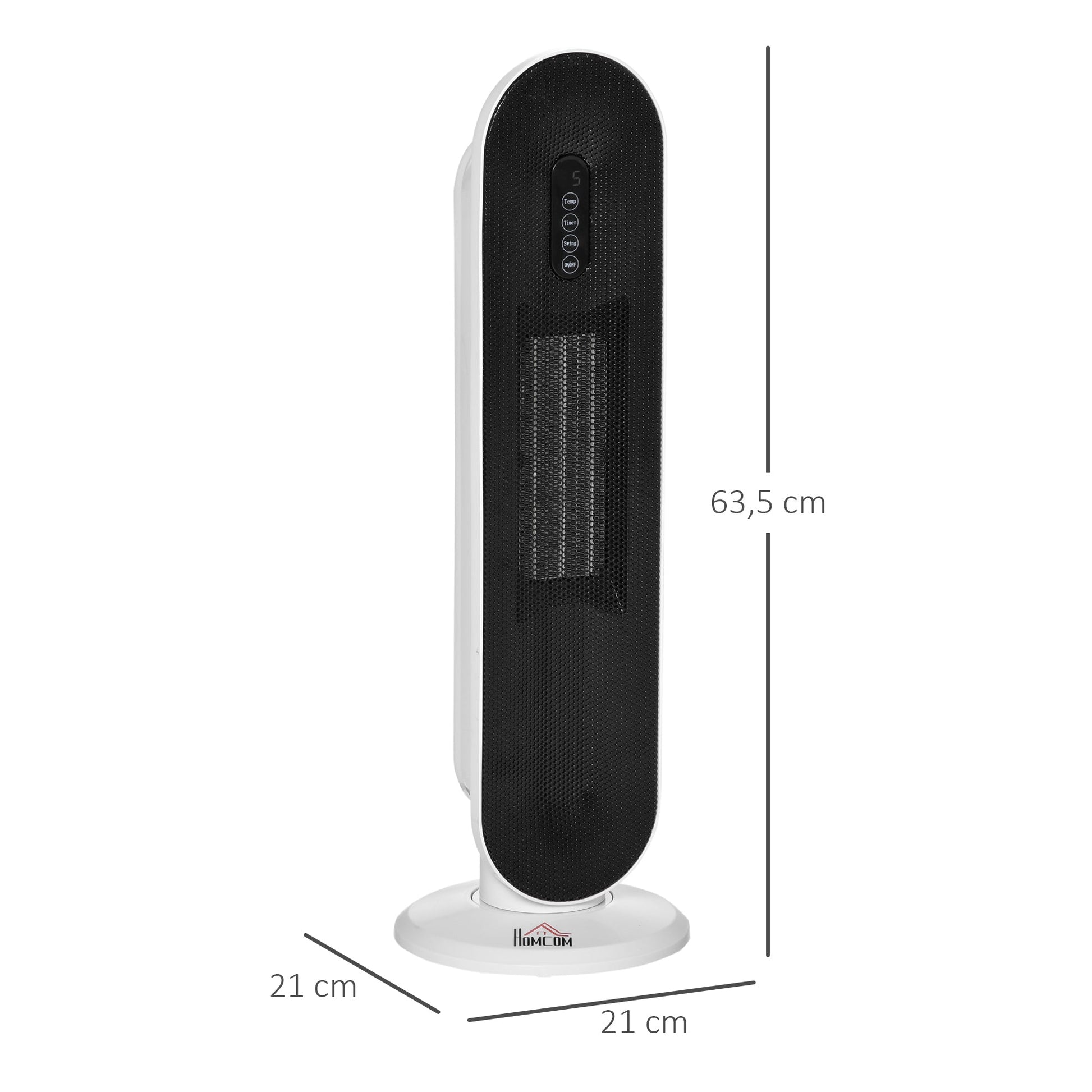 Aquecedor Cerâmico de Torre com Controlo Remoto - Branco e Preto - 21x21x63,5 cm - PP, PA e Metal - 1200W/2000W - A minha loja