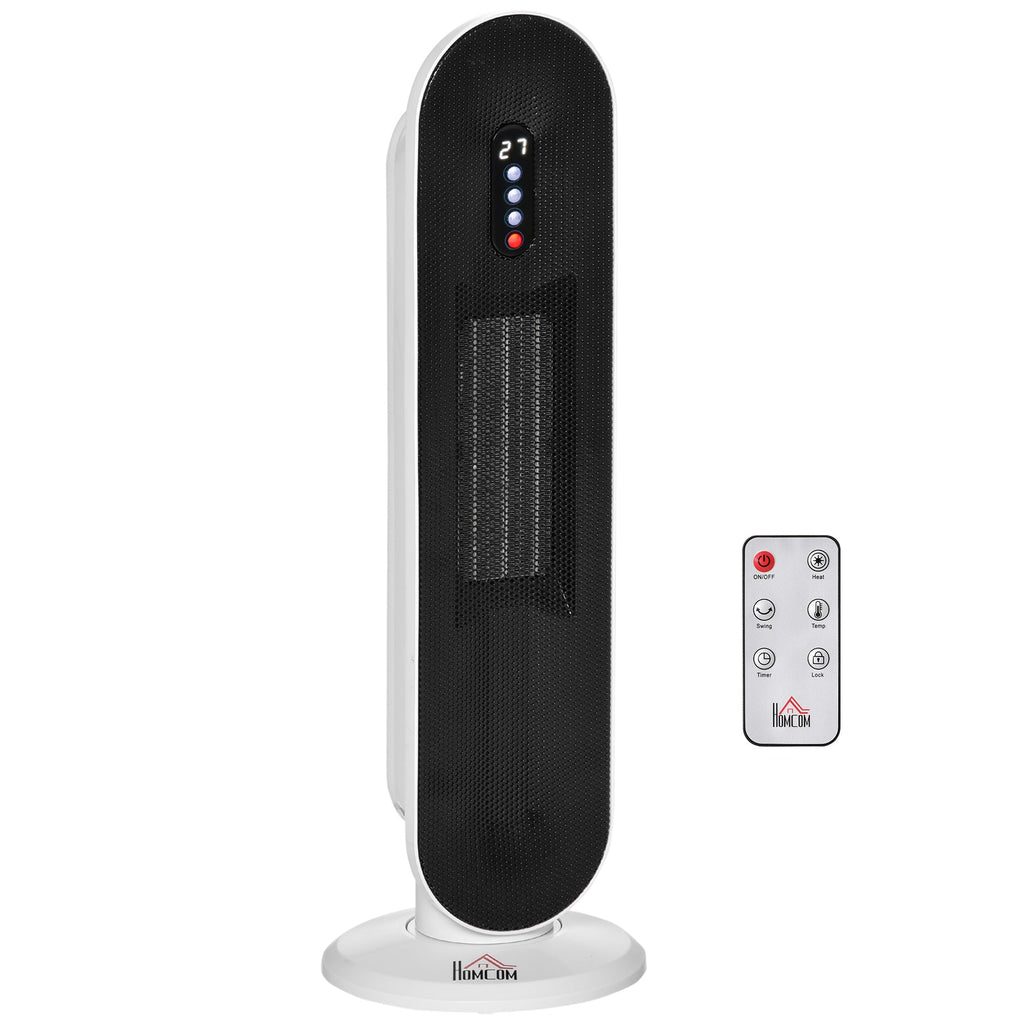 Aquecedor Cerâmico de Torre com Controlo Remoto - Branco e Preto - 21x21x63,5 cm - PP, PA e Metal - 1200W/2000W - A minha loja