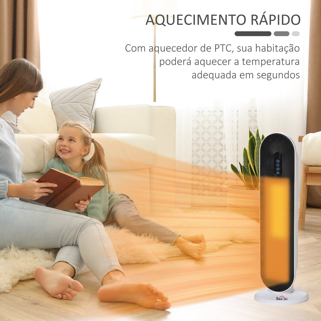Aquecedor Cerâmico de Torre com Controlo Remoto - Branco e Preto - 21x21x63,5 cm - PP, PA e Metal - 1200W/2000W - A minha loja
