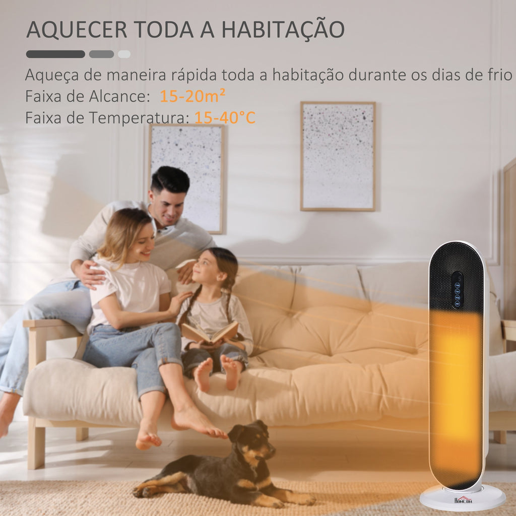 Aquecedor Cerâmico de Torre com Controlo Remoto - Branco e Preto - 21x21x63,5 cm - PP, PA e Metal - 1200W/2000W - A minha loja