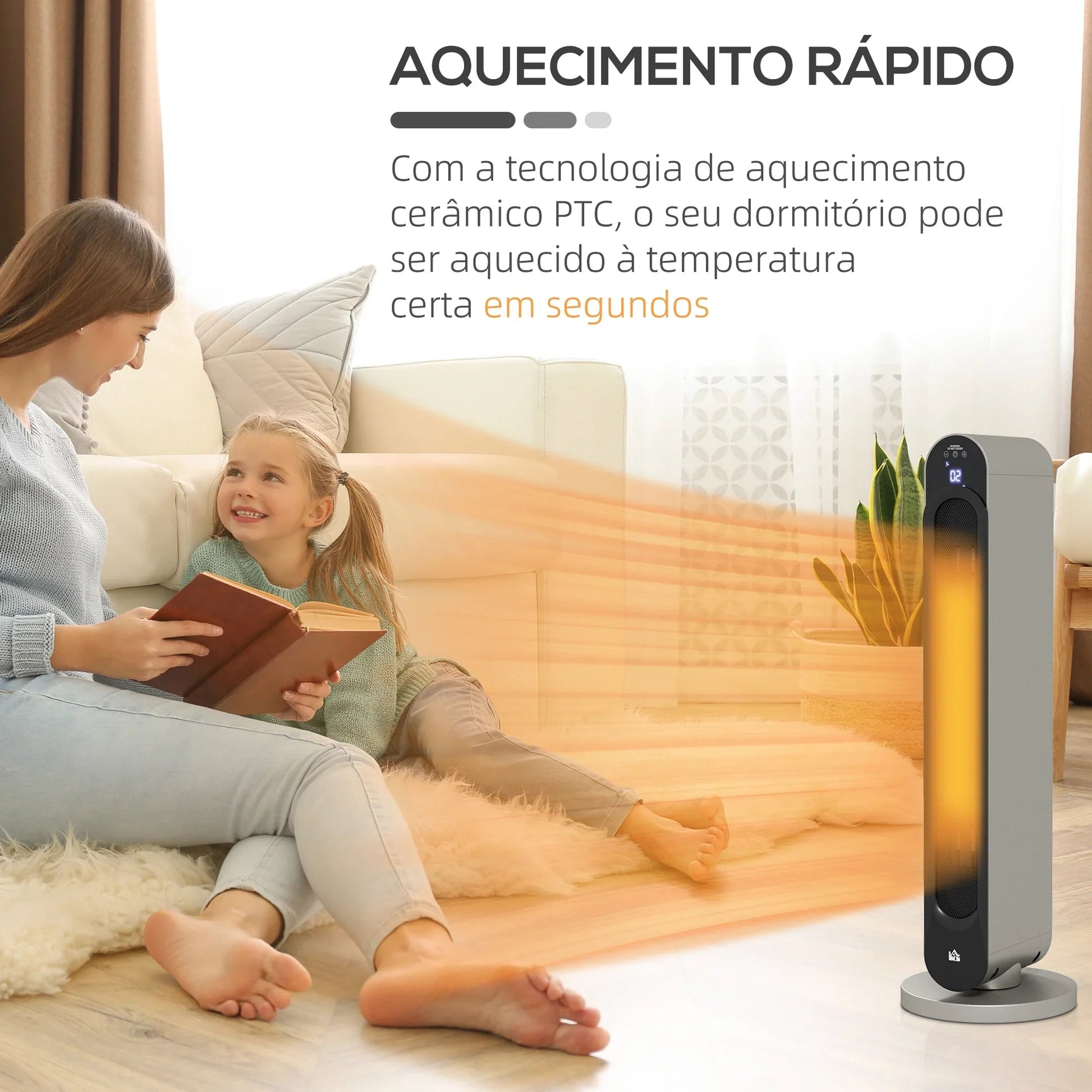 Aquecedor Cerâmico de Torre - Prata e Preto - Ø25x73,5 cm - ABS - Design Moderno com Controlo Remoto - A minha loja