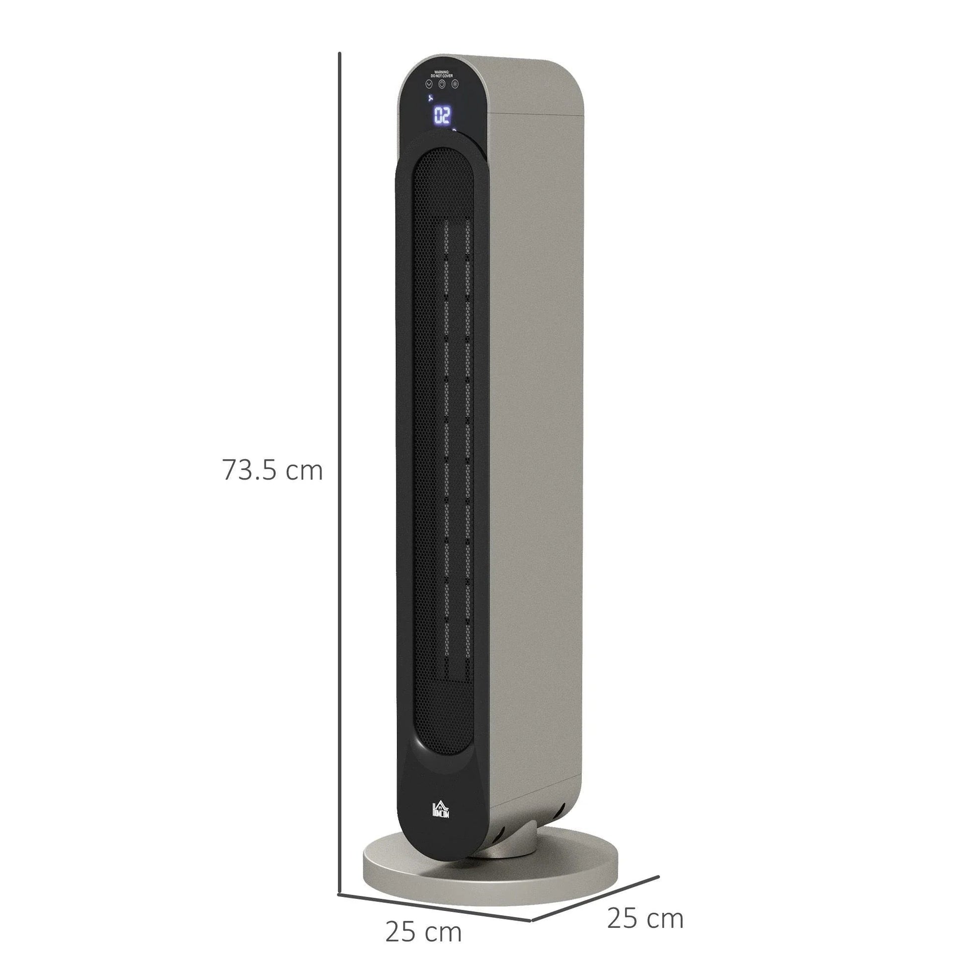 Aquecedor Cerâmico de Torre - Prata e Preto - Ø25x73,5 cm - ABS - Design Moderno com Controlo Remoto - A minha loja