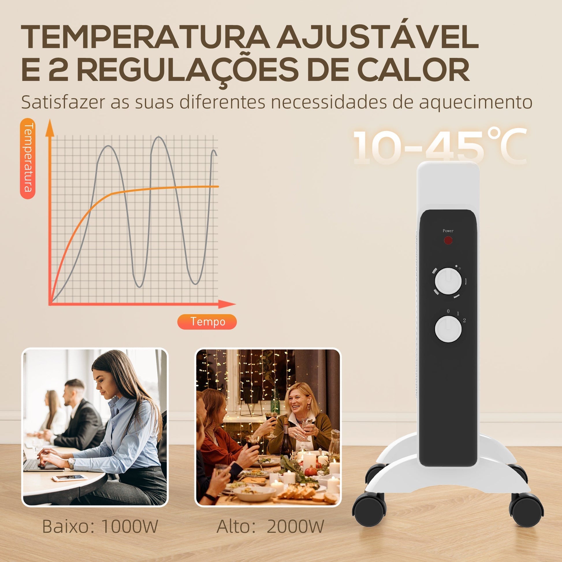 Aquecedor Elétrico - Branco - 26,5x55x61,5 cm - PP, Mica e Aço - Painéis de Mica e Proteção Anti - Tombo - A minha loja