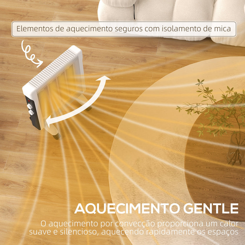 Aquecedor Elétrico - Branco - 26,5x55x61,5 cm - PP, Mica e Aço - Painéis de Mica e Proteção Anti - Tombo - A minha loja