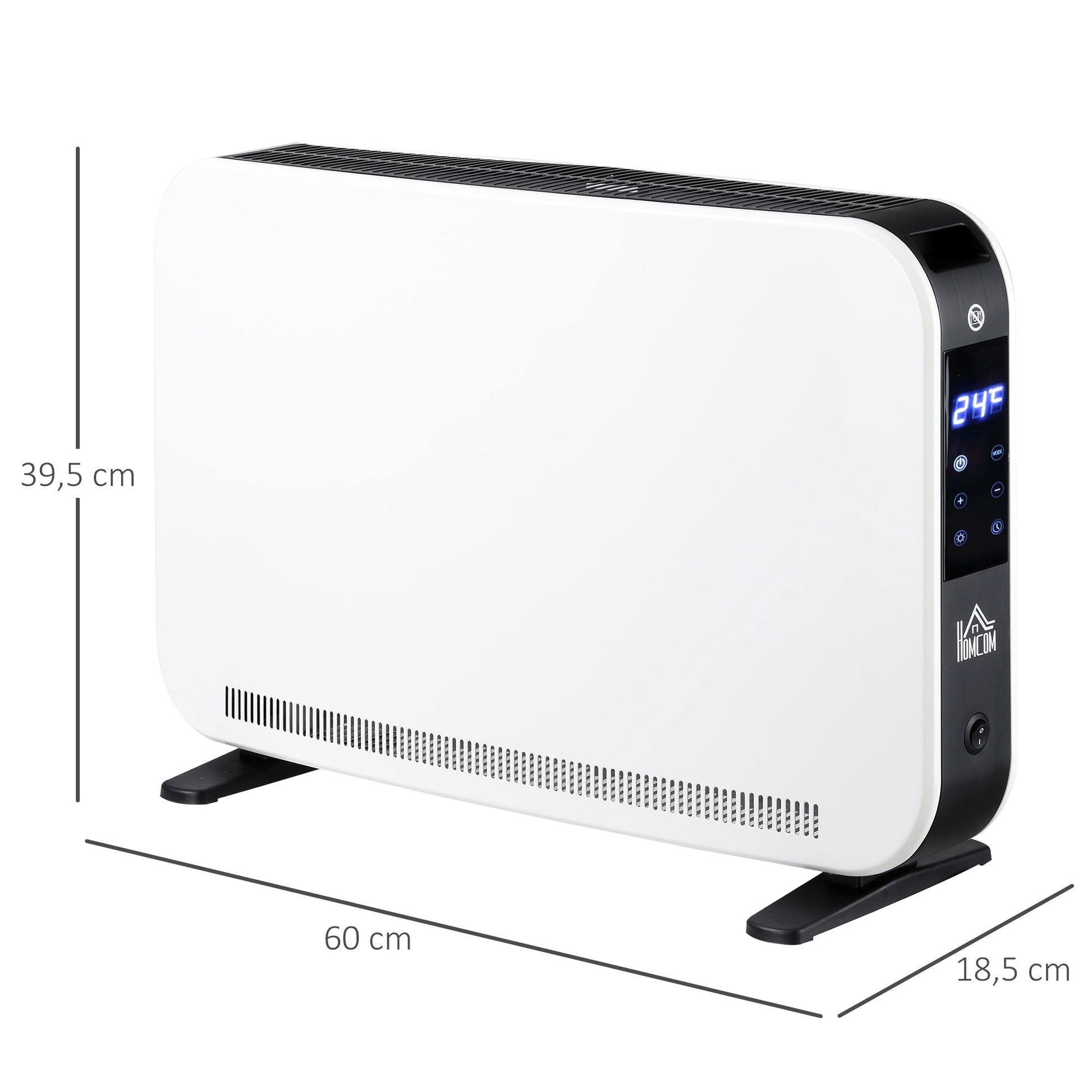 Aquecedor Elétrico - Branco - 60x18,5x39,5 cm - Aço - Design Moderno com Ecrã Tátil - A minha loja