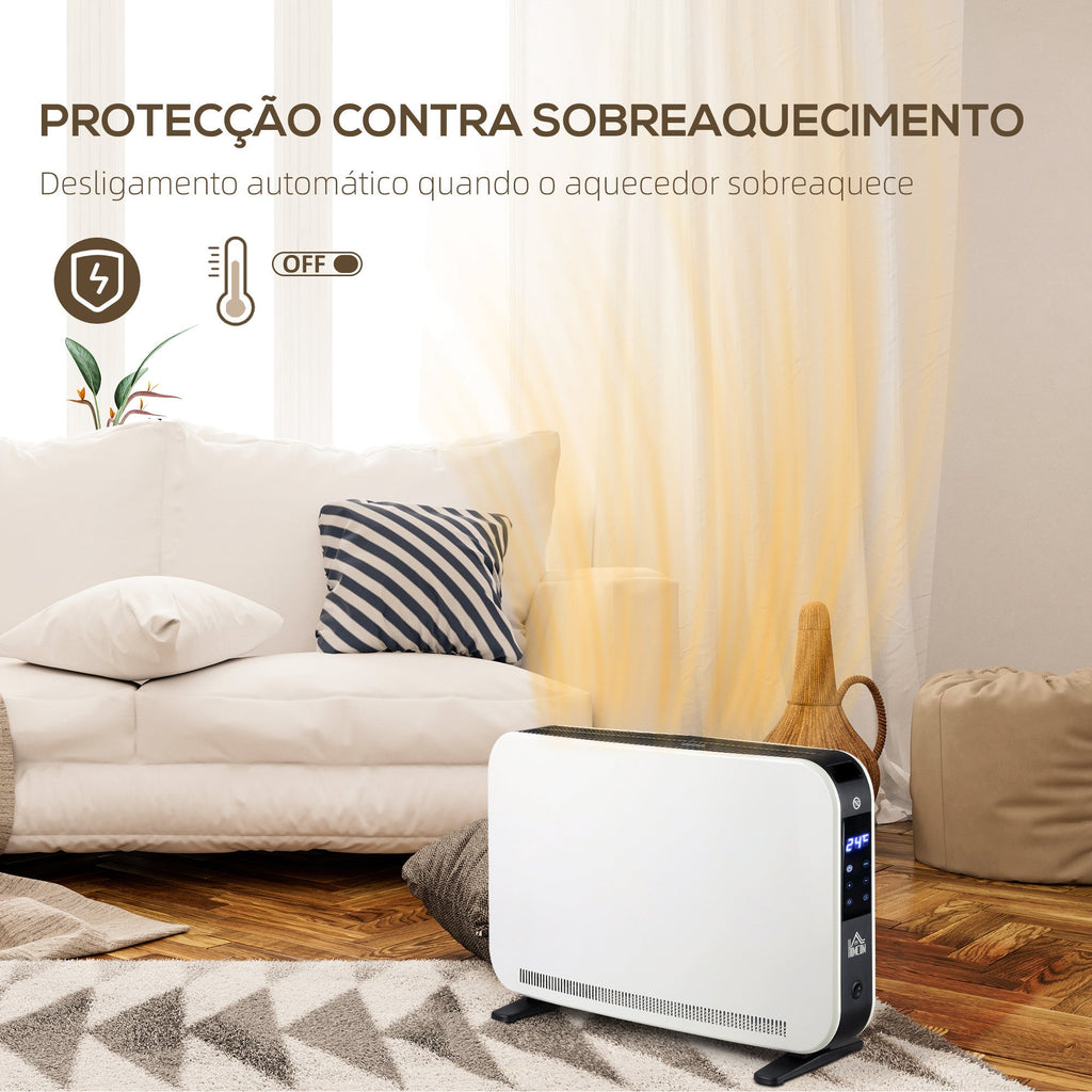 Aquecedor Elétrico - Branco - 60x18,5x39,5 cm - Aço - Design Moderno com Ecrã Tátil - A minha loja