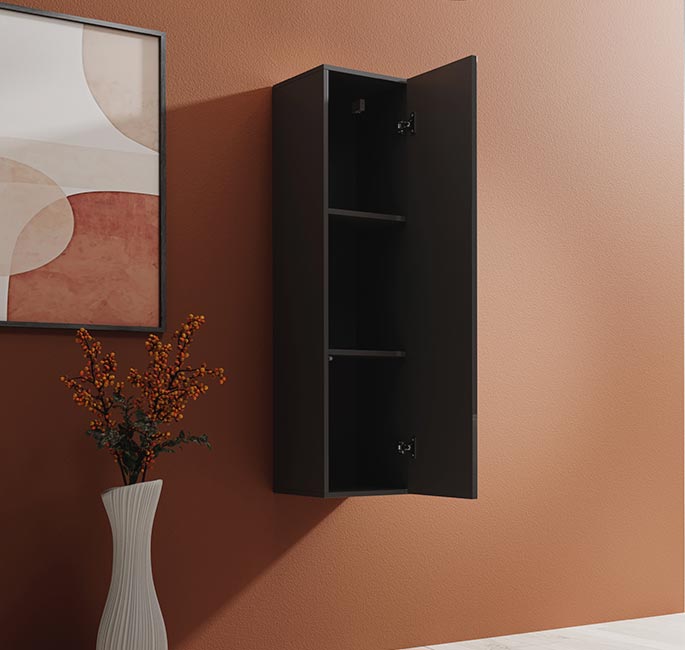 Armário Suspenso Paçô – 30x120 cm – Cinzento com Porta Alto Brilho e Cantos Arredondados