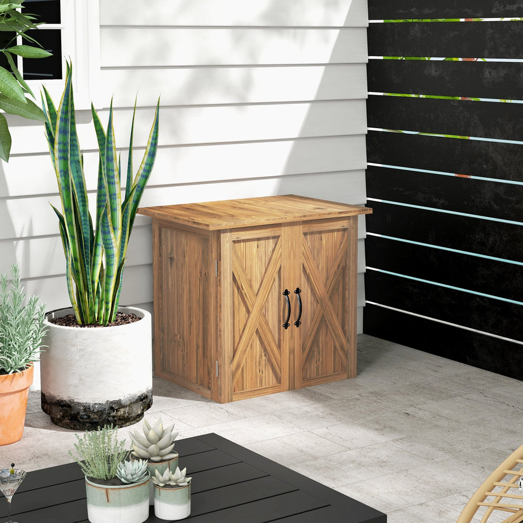 Armário de Jardim em Madeira de Abeto – 77x55x72 cm | Com 2 Portas Magnéticas e Estrutura Elevada - A minha loja