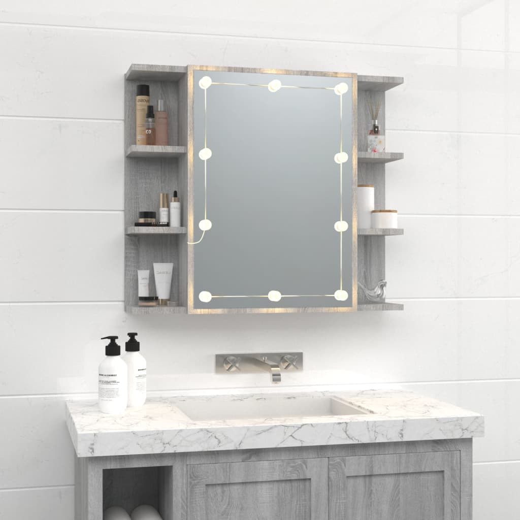 Armário espelhado com LED 70x16,5x60 cm sonoma cinza - A minha loja