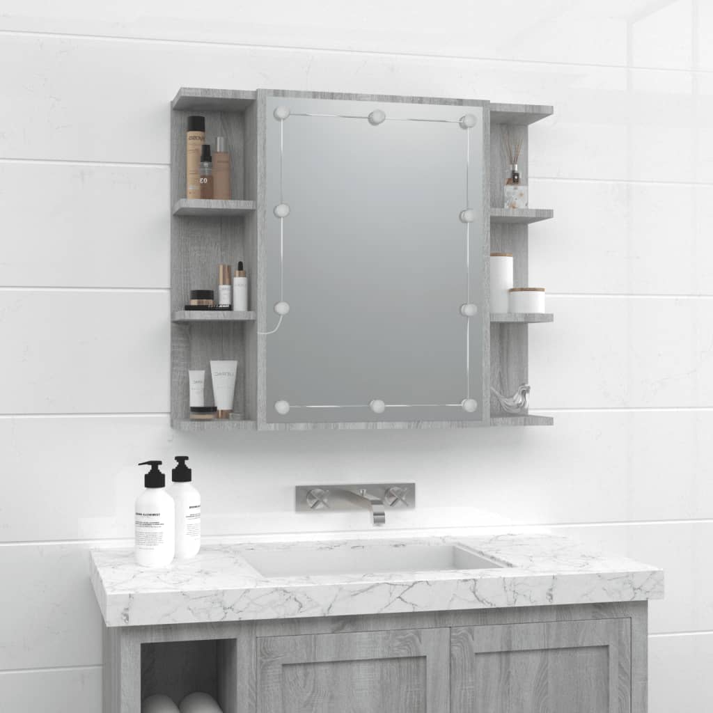 Armário espelhado com LED 70x16,5x60 cm sonoma cinza - A minha loja