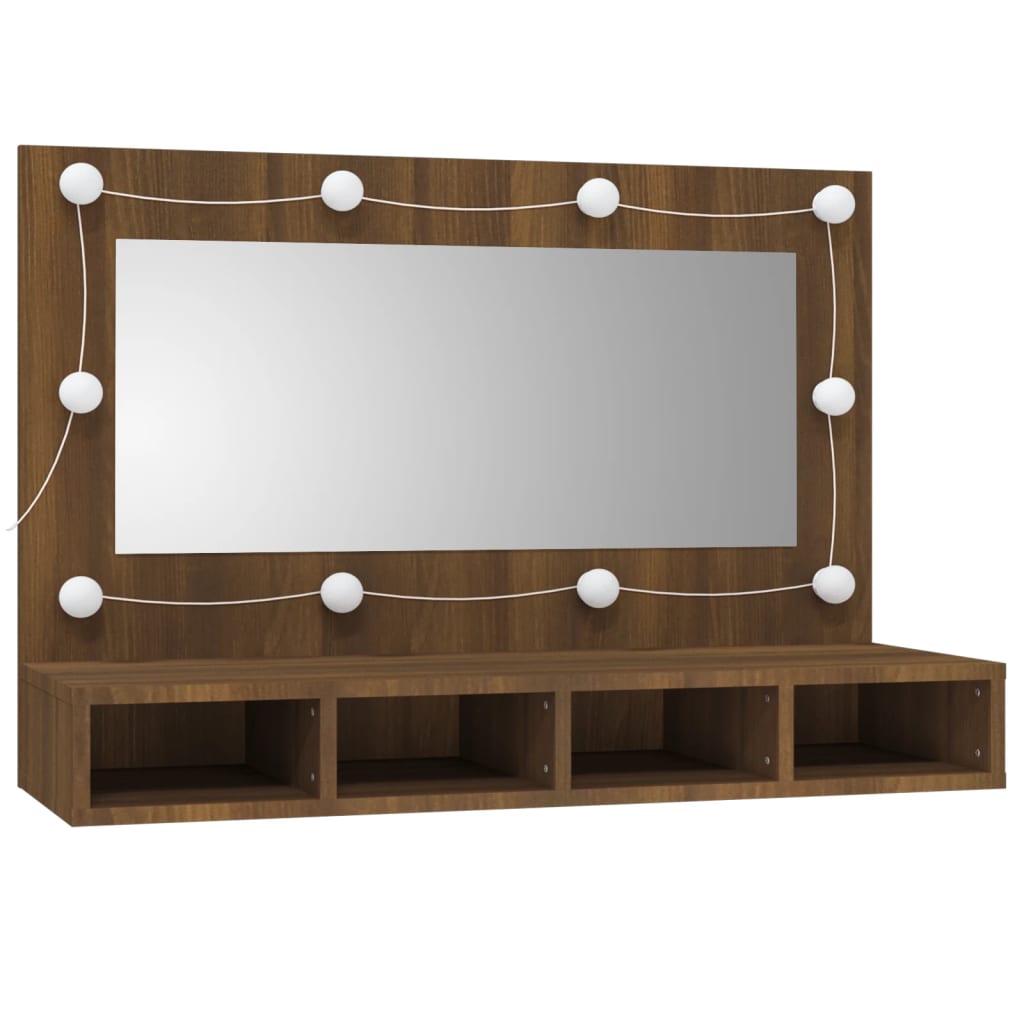 Armário espelhado com LED 90x31,5x62 cm carvalho castanho - A minha loja