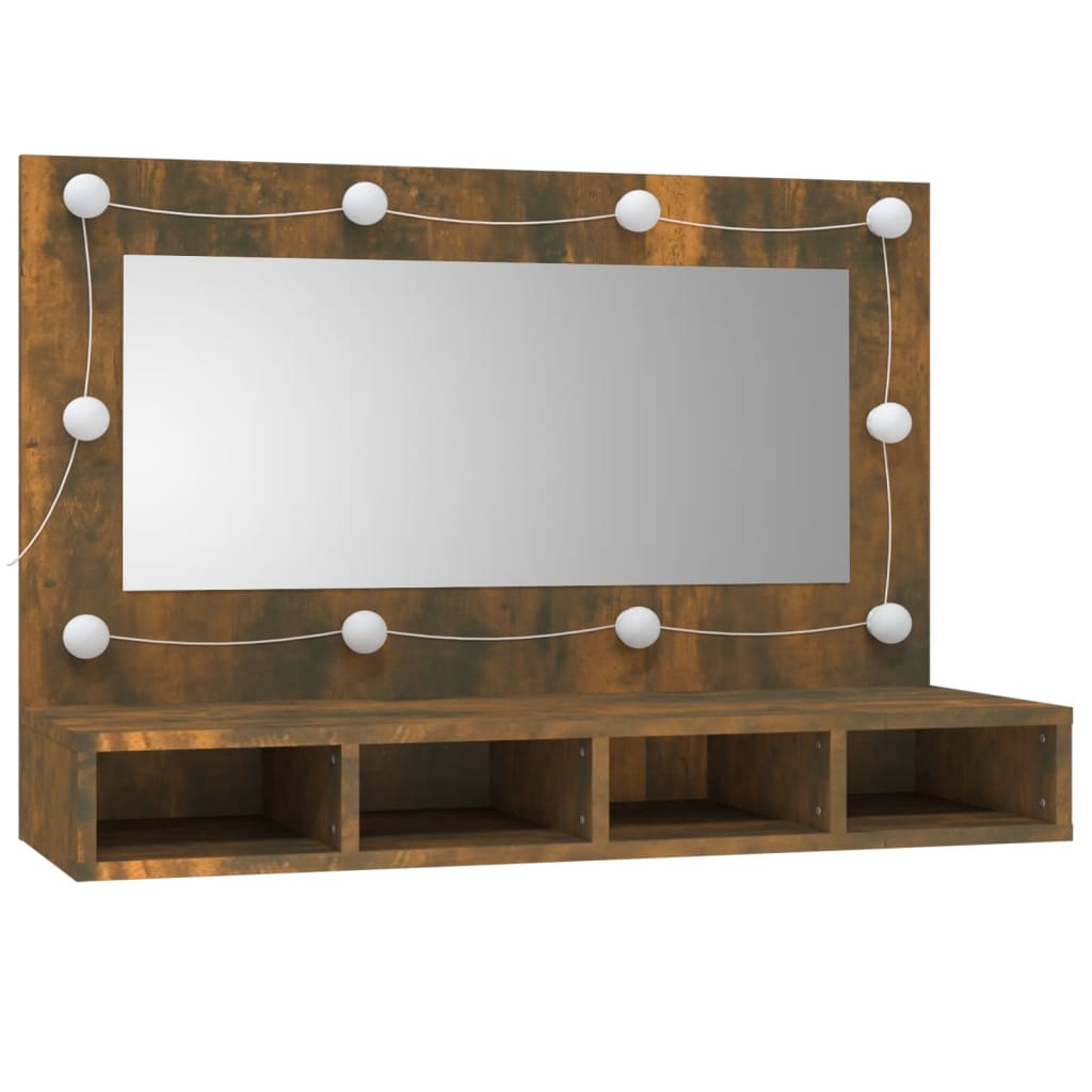 Armário espelhado com LED 90x31,5x62 cm carvalho fumado - A minha loja