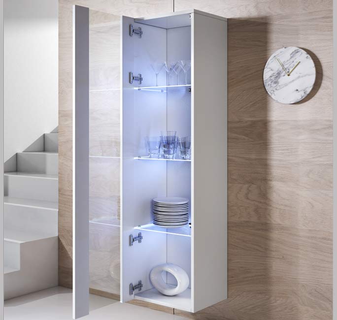 Conjunto de Móveis de Sala Moimenta – 1,6 m – Modular em Branco com Móvel TV, Vitrine e Estantes – Design Moderno