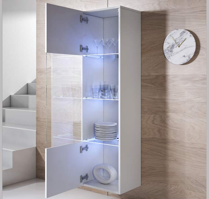 Conjunto de Sala Alpendorada – 2,6 m – Modular em Branco com Móvel TV, Vitrines e Estantes – Design Moderno