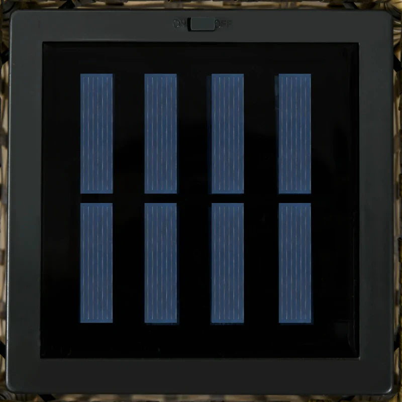 Candeeiro de Jardim de Vime Sintético Candeeiro Solar de Exterior com Luzes LED Ligar/Desligar Automático para Varanda Pátio 15,5x15,5x69cm Marrom Areia