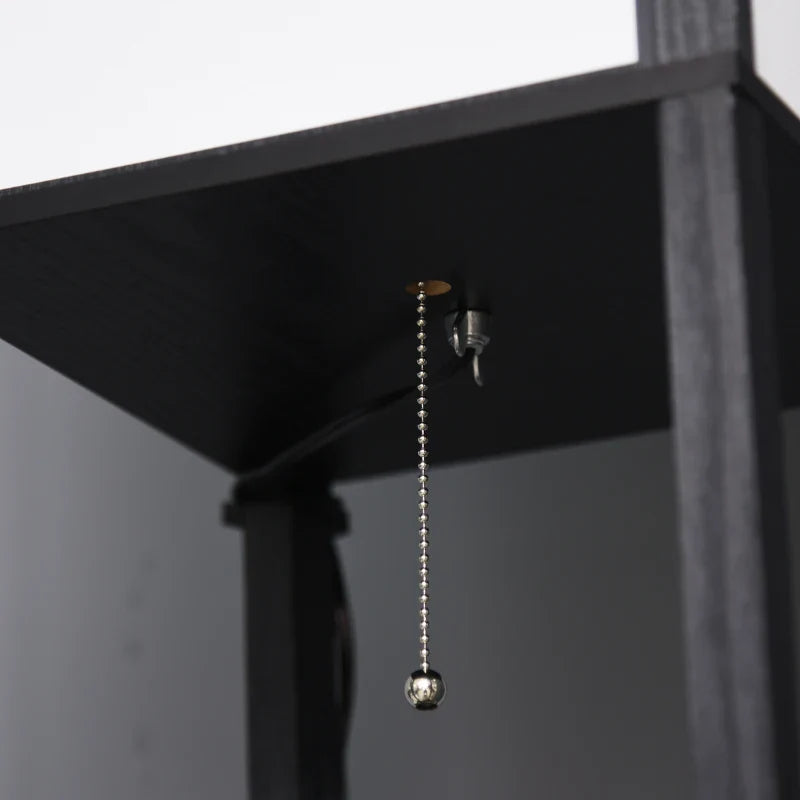 Candeeiro de Pé de Madeira com Prateleira de Armazenamento Suporte para Lâmpada E27 Candeeiro Moderno para Sala de Estar Dormitório 26x26x156 cm Preto e Branco