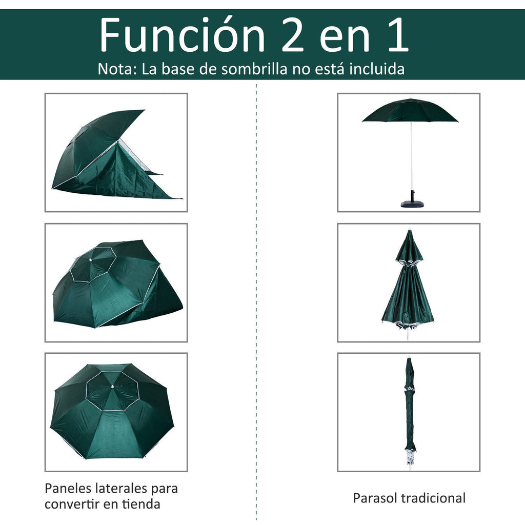 Chapéu de Sol de Praia com Painéis Laterais Tipo Tenda Chapéu de Sol para Praia com Proteção UV Φ210x222cm Verde Escuro